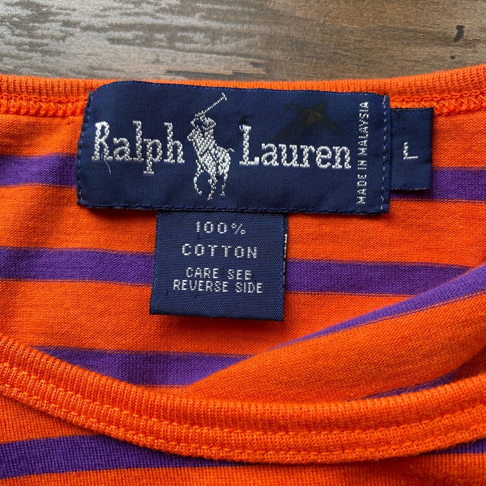 Ralph Lauren Orange and Purple Striped Tee - Picture 2 of 7